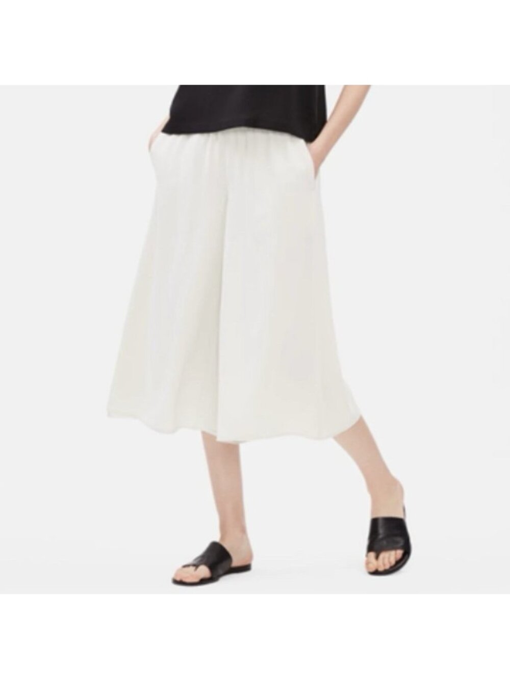 Eileen Fisher Silk Georgette Crepe Wide Leg Cropped Pants Ivory 100% Silk XS - Picture 7 of 7